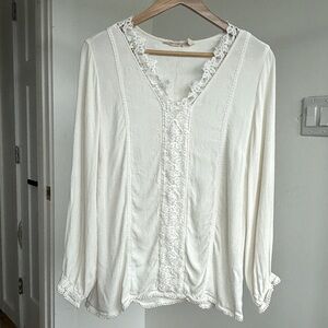 Soft Surroundings Womens Boho Lace Embroidered Lace Long Sleeve Blouse Top Sz XL